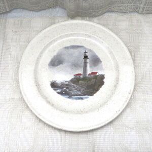 Handmade Ceramic Plate with Lighthouse and Coastal Scene, Nautical Ocean Decor